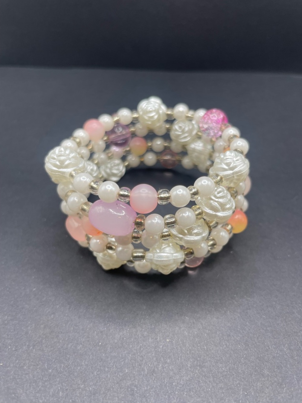 Handmade Pink & White Beaded Coil Bracelet